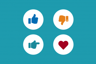 Four icons showing thumbs up, thumbs down, hand pointing right and a heart