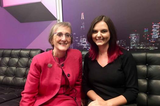 City Bridge Trust Chairman, Alison Jane Gowman and METRO's Counselling Services Manager, Natalie Wood, in the green room at London Live