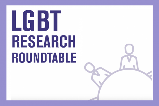 LGBT research roundtable poster with outlines of people sitting around a round table