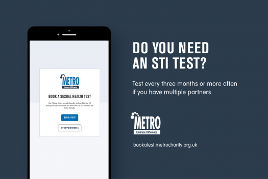 Poster for online bookings for Pitstop clinic appointments (says Do you need an STI test? Test every three months or more often if you have multiple partners)