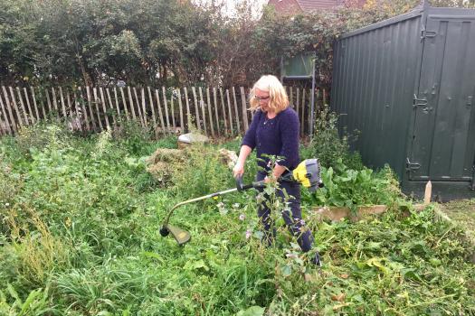 Volunteer strimming at our allotment