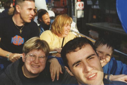 Service users on the top deck of The Metro Centre bus on World Mental Health Day in 1998