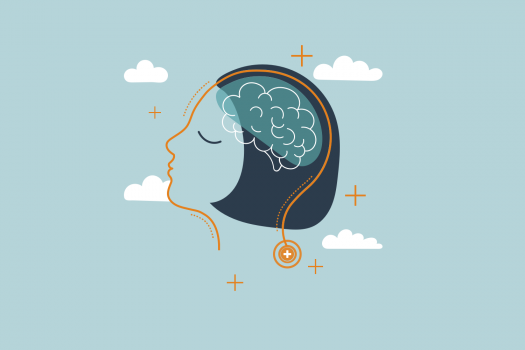 Illustration of a person's mind surrounded by clouds