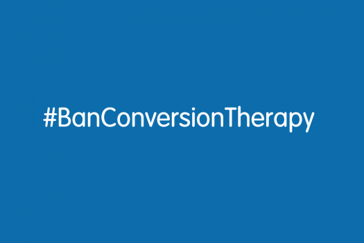 Graphic of ban conversion therapy hashtag