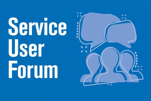 Text saying Service User Forum, and then an icon of a group talking